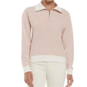 Three Dots Stripe Quarter Zip Sweatshirt New with Tags